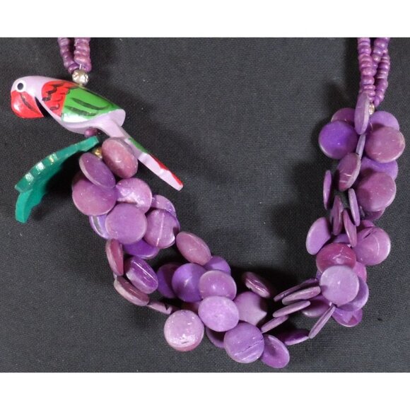 Parrot Necklace Purple Layered Beaded Necklace Featuring Parrot - Picture 6 of 7